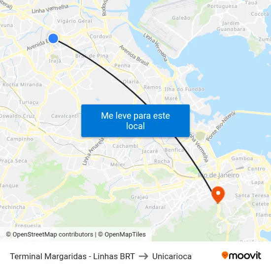 Terminal Margaridas - Linhas BRT to Unicarioca map