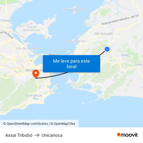 Assaí Tribobó to Unicarioca map