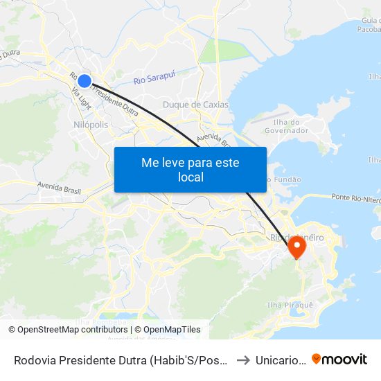 Rodovia Presidente Dutra (Habib'S/Posto 13) to Unicarioca map