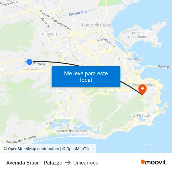 Avenida Brasil - Palazzo to Unicarioca map