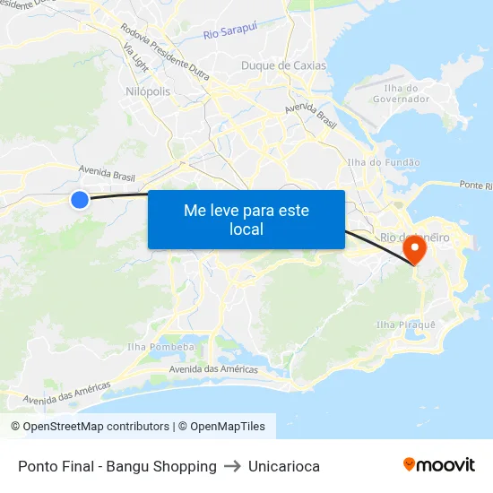 Ponto Final - Bangu Shopping to Unicarioca map