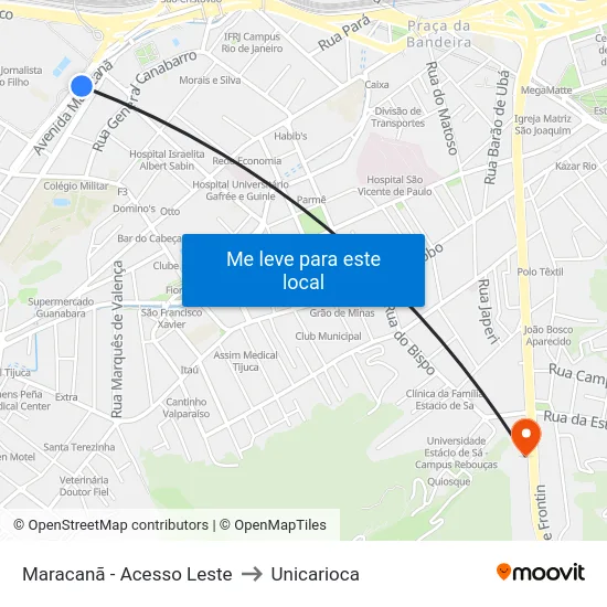 Maracanã - Acesso Leste to Unicarioca map