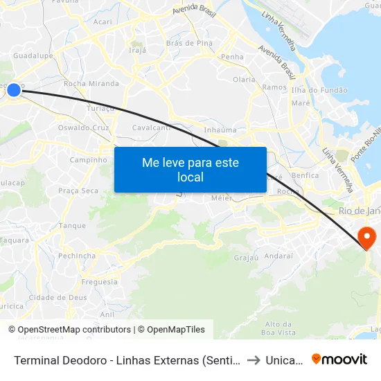 Terminal Deodoro - Linhas Externas (Sentido Avenida Brasil) to Unicarioca map
