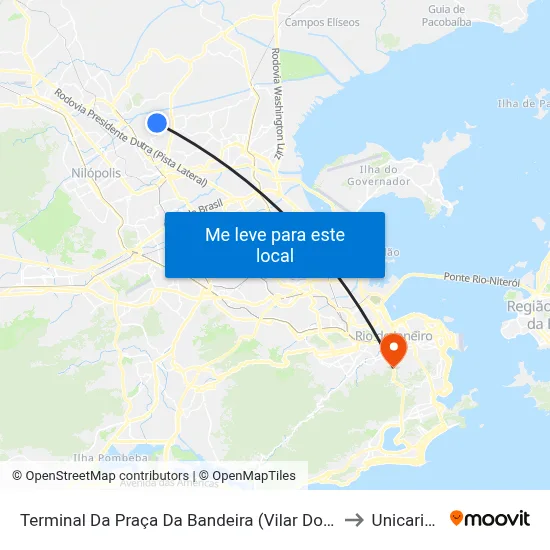 Terminal Da Praça Da Bandeira (Vilar Dos Teles) to Unicarioca map