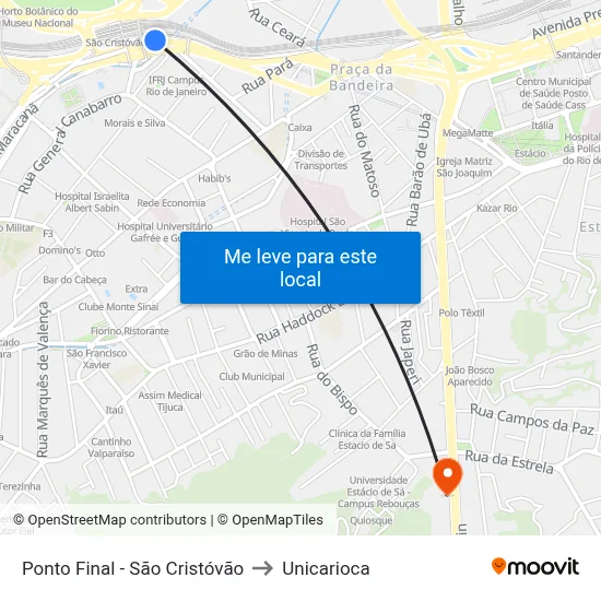 Ponto Final - São Cristóvão to Unicarioca map