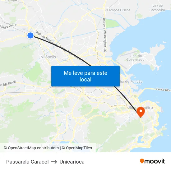 Passarela Caracol to Unicarioca map
