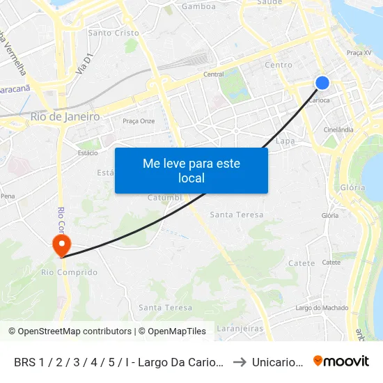 BRS 1 / 2 / 3 / 4 / 5 / I - Largo Da Carioca to Unicarioca map