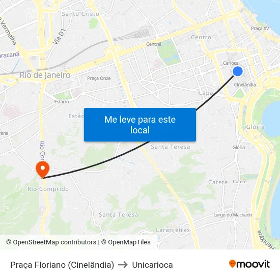 Praça Floriano (Cinelândia) to Unicarioca map