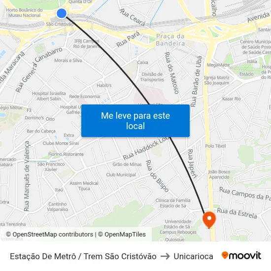Estação De Metrô / Trem São Cristóvão to Unicarioca map