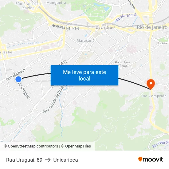 Rua Uruguai, 89 to Unicarioca map