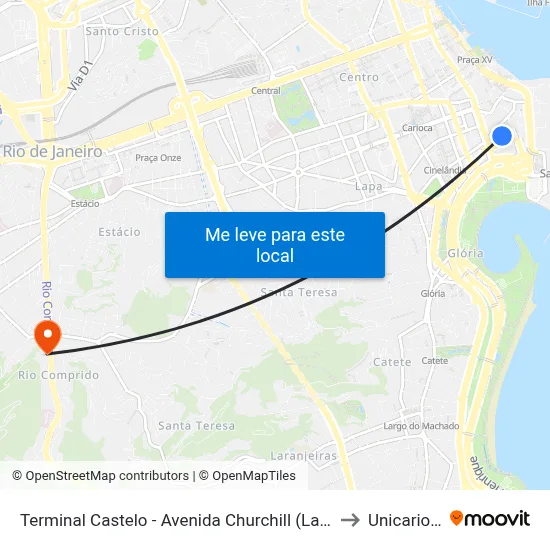 Terminal Castelo - Avenida Churchill (Lado A) to Unicarioca map