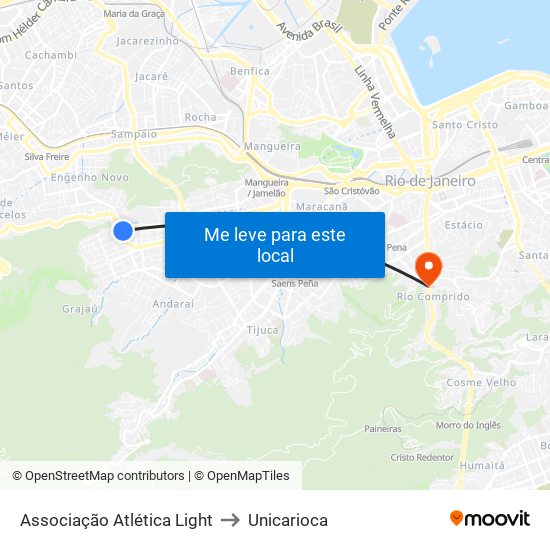 Associação Atlética Light to Unicarioca map