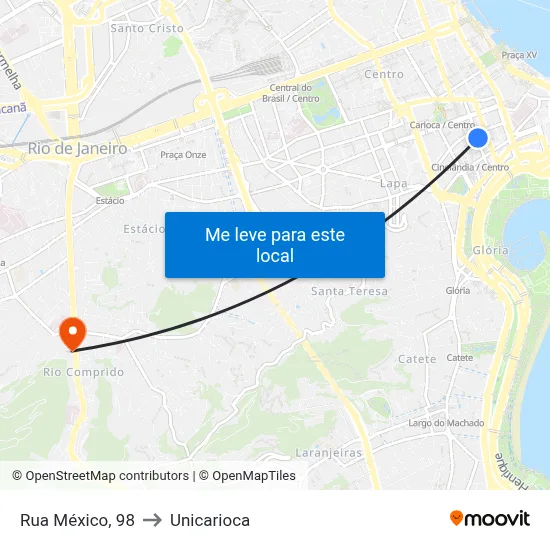 Rua México, 98 to Unicarioca map