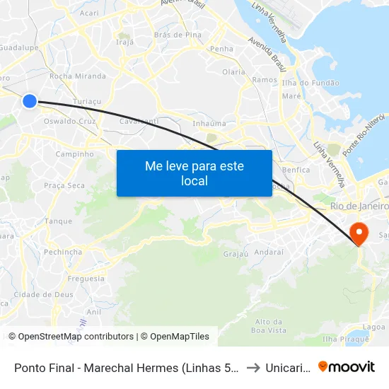 Ponto Final - Marechal Hermes (Linhas 570p E 731) to Unicarioca map