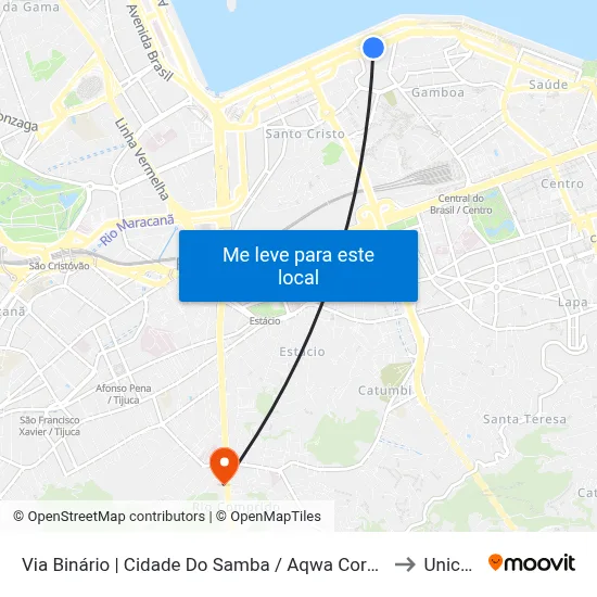 Via Binário | Cidade Do Samba / Aqwa Corporate (Sentido Rodoviária) to Unicarioca map