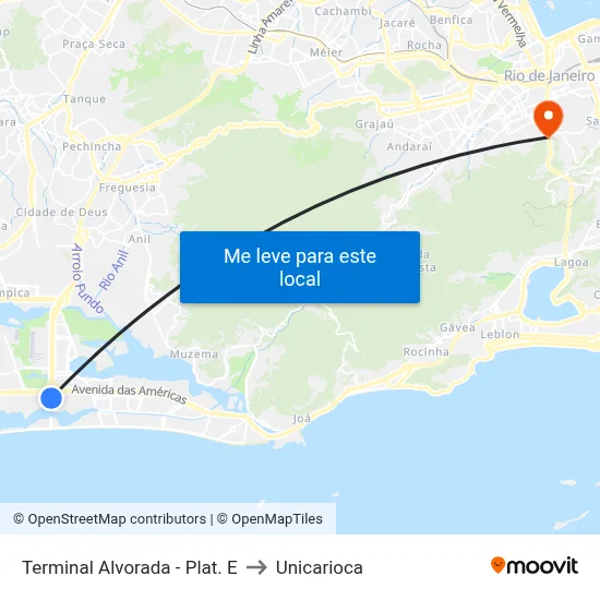 Terminal Alvorada - Plat. E to Unicarioca map
