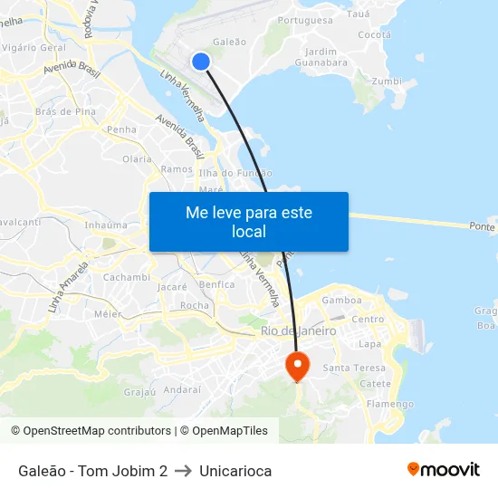 Galeão - Tom Jobim 2 to Unicarioca map