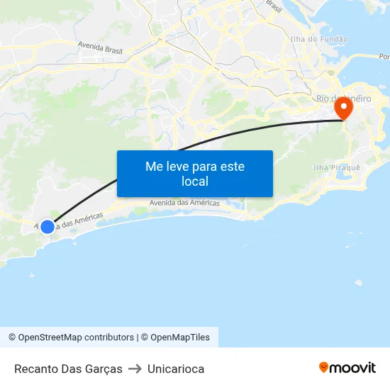 Recanto Das Garças to Unicarioca map