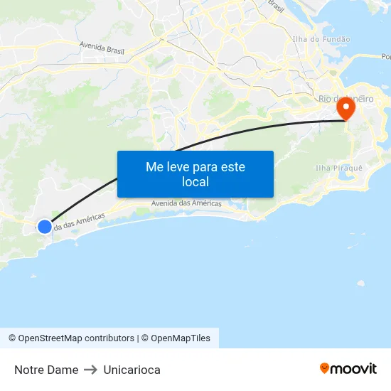 Notre Dame to Unicarioca map