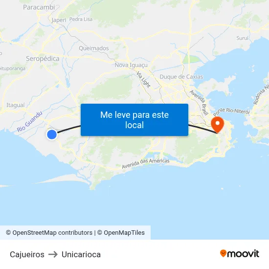 Cajueiros to Unicarioca map