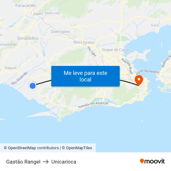 Gastão Rangel to Unicarioca map