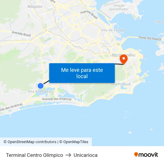 Terminal Centro Olímpico to Unicarioca map