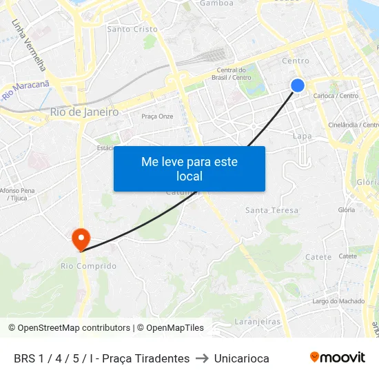 BRS 1 / 4 / 5 / I - Praça Tiradentes to Unicarioca map