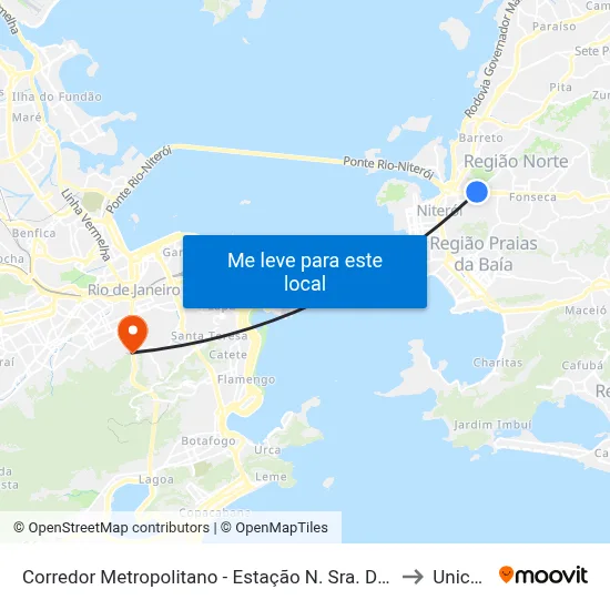 Corredor Metropolitano - Estação N. Sra. Dos Mercês (Sentido Ponte) to Unicarioca map