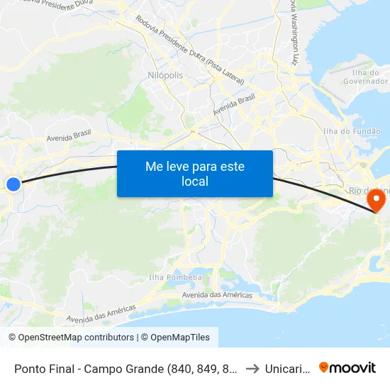 Ponto Final - Campo Grande (840, 849, 825 E 868) to Unicarioca map