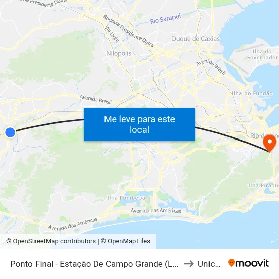 Ponto Final - Estação De Campo Grande (Linhas 822, 842, 869 E 893) to Unicarioca map