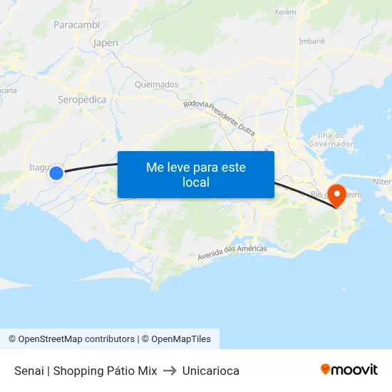 Senai | Shopping Pátio Mix to Unicarioca map