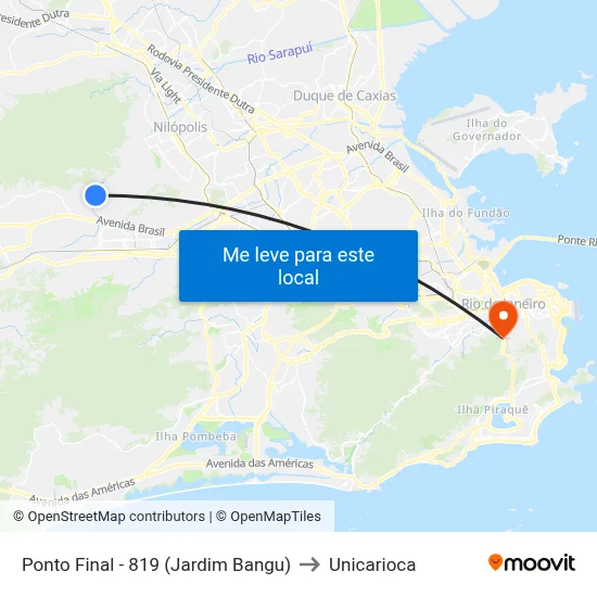 Ponto Final - 819 (Jardim Bangu) to Unicarioca map