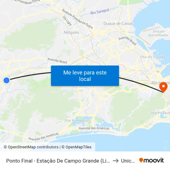 Ponto Final - Estação De Campo Grande (Linhas 770, 771, 2336 E 2339) to Unicarioca map