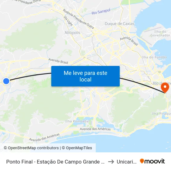 Ponto Final - Estação De Campo Grande (821/841)) to Unicarioca map
