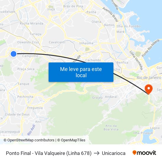 Ponto Final - Vila Valqueire (Linha 678) to Unicarioca map