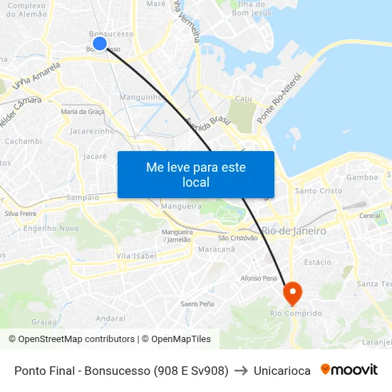 Ponto Final - Bonsucesso (908 E Sv908) to Unicarioca map