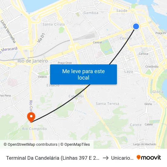 Terminal Da Candelária (Linhas 397 E 2310) to Unicarioca map