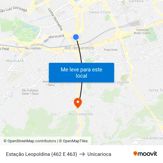 Estação Leopoldina (462 E 463) to Unicarioca map