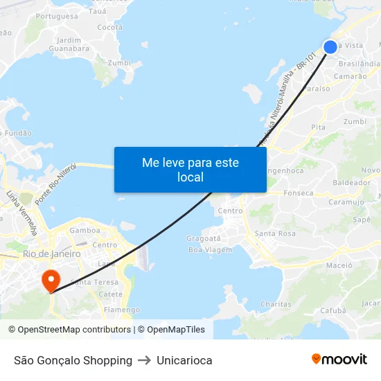 São Gonçalo Shopping to Unicarioca map