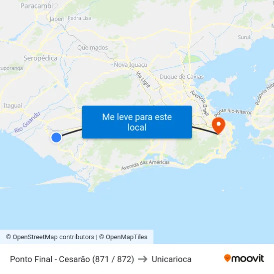 Ponto Final - Cesarão (871 / 872) to Unicarioca map