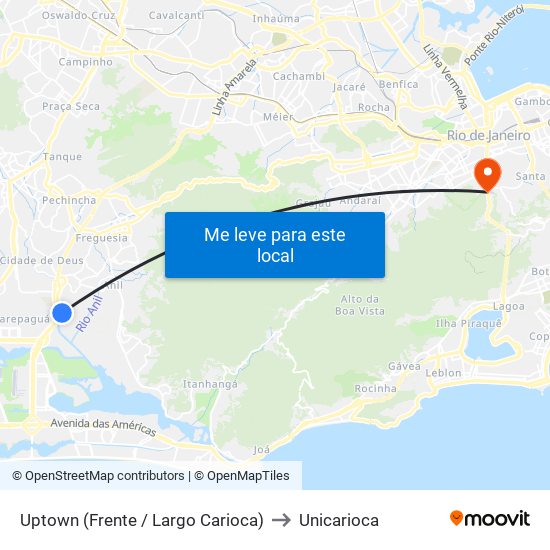 Uptown (Frente / Largo Carioca) to Unicarioca map