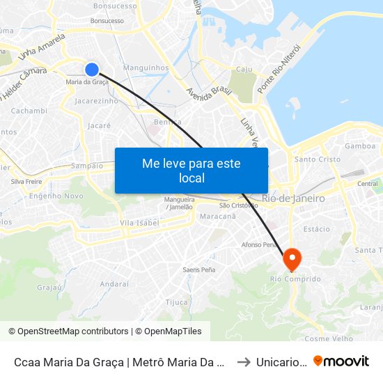 Ccaa Maria Da Graça | Metrô Maria Da Graça to Unicarioca map