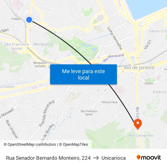 Rua Senador Bernardo Monteiro, 224 to Unicarioca map