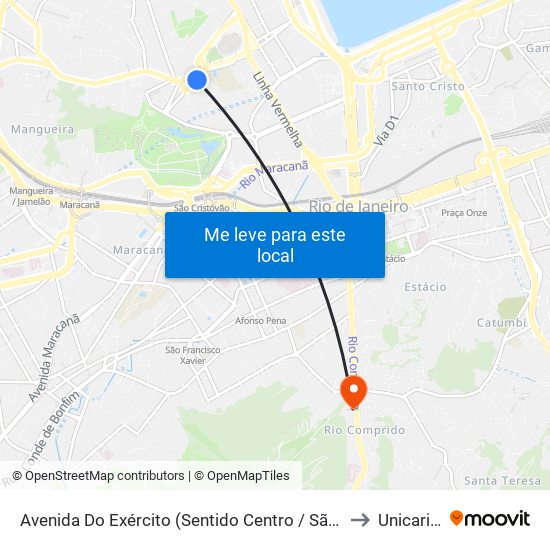 Avenida Do Exército (Sentido Centro / São Cristóvão) to Unicarioca map