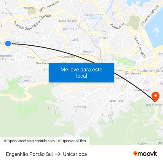 Engenhão Portão Sul to Unicarioca map