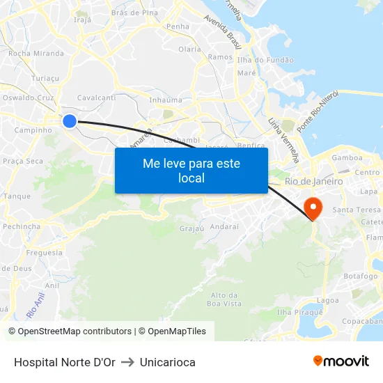 Hospital Norte D'Or to Unicarioca map