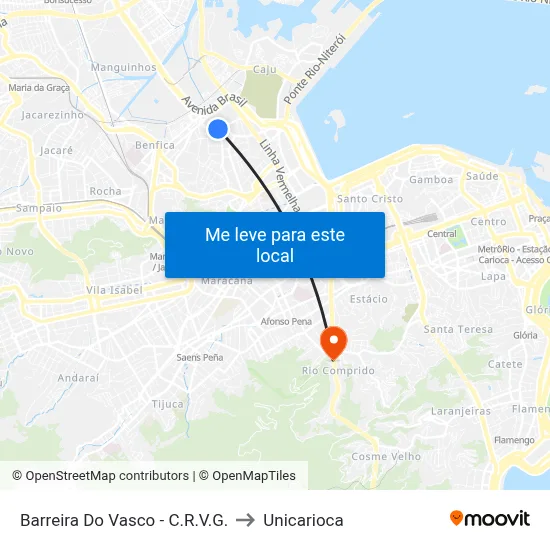 Barreira Do Vasco - C.R.V.G. to Unicarioca map