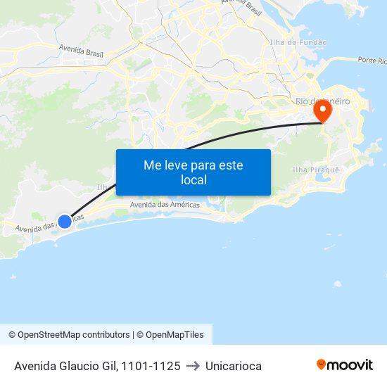 Avenida Glaucio Gil, 1101-1125 to Unicarioca map