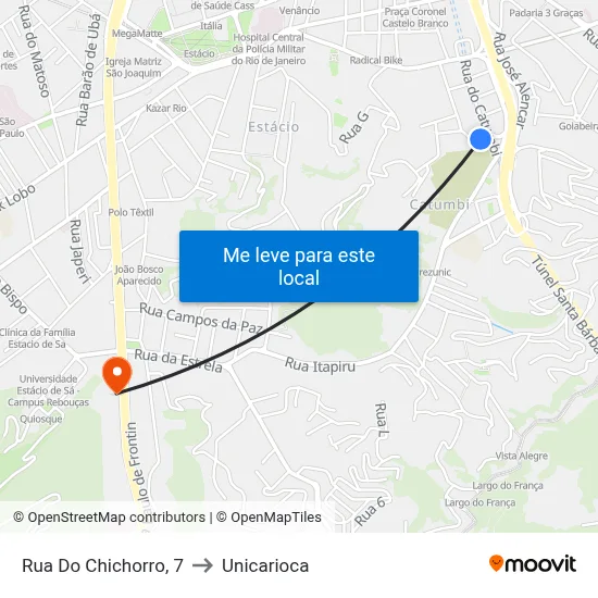 Rua Do Chichorro, 7 to Unicarioca map