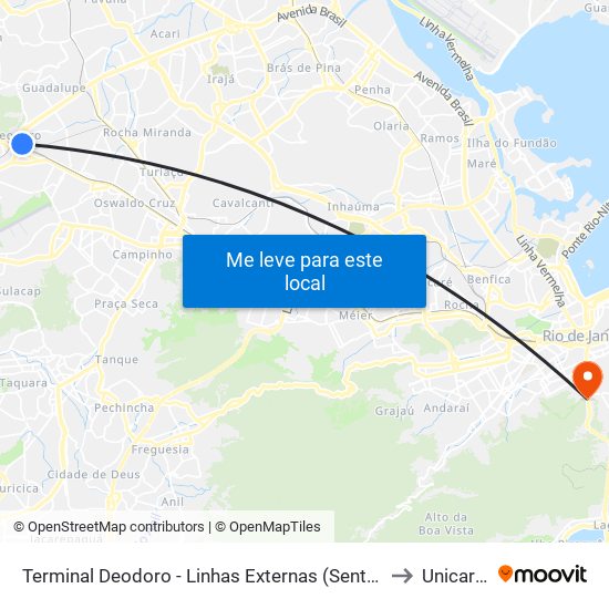 Terminal Deodoro - Linhas Externas (Sentido Vila Militar) to Unicarioca map